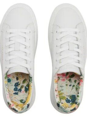 Ted Baker Women Maisie Leather Court Sneaker White Floral Low Top Platform Shoes